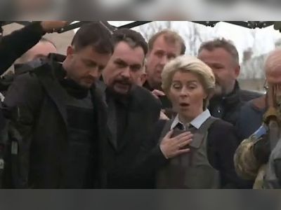 Ursula von Der Leyen, President of the European Commission, sees dead victims of Bucha in Ukraine