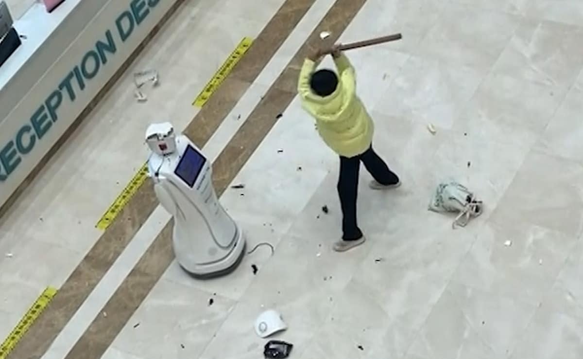 Watch: Woman Attacks Robot Receptionist At China Hospital In Huge Meltdown