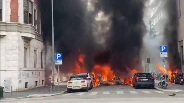 Explosion in Milan city center leaves vehicles engulfed in flames